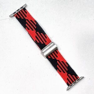 42/44mm Woven Stretch Band for Apple Watch Red Black Plaid Elastic Strap